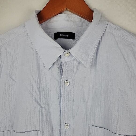 Theory Irving Shirt Mens XXL Pale Blue Seersucker Long Sleeve Stretch Cotton - Picture 2 of 11